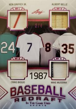 2020 Leaf In The Game Used Sports - Baseball Redraft Relics Magenta Spectrum Foil #BBR-10 Ken Griffey Jr. / Craig Biggio / Albert Belle / Mike Mussina Front