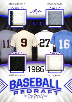 2020 Leaf In The Game Used Sports - Baseball Redraft Relics Purple Spectrum Foil #BBR-09 Gary Sheffield / Matt Williams / Kevin Brown / Bo Jackson Front