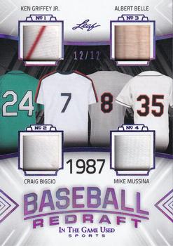 2020 Leaf In The Game Used Sports - Baseball Redraft Relics Purple Spectrum Foil #BBR-10 Ken Griffey Jr. / Craig Biggio / Albert Belle / Mike Mussina Front