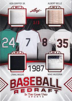2020 Leaf In The Game Used Sports - Baseball Redraft Relics Red Spectrum Foil #BBR-10 Ken Griffey Jr. / Craig Biggio / Albert Belle / Mike Mussina Front