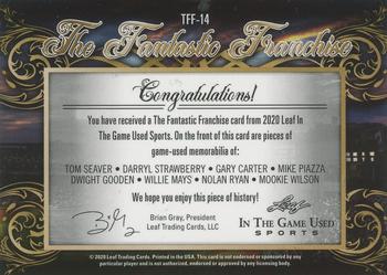 2020 Leaf In The Game Used Sports - The Fantastic Franchise Relics Emerald Foil #TFF-14 Tom Seaver / Darryl Strawberry / Gary Carter / Mike Piazza / Dwight Gooden / Willie Mays / Nolan Ryan / Mookie Wilson Back