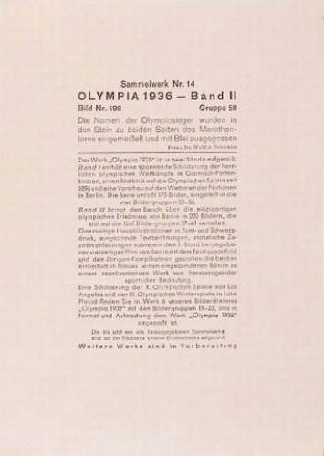 1936 Reemtsma Cigarettes Olympia Band II #198 Jesse Owens Back