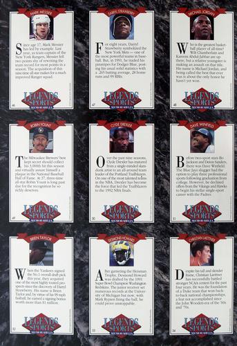1992 Legends Sports Memorabilia - Panels #46-54 Michael Jordan / Darryl Strawberry / Mark Messier / Dave Winfield / Clyde Drexler / Robin Yount / Christian Laettner / Desmond Howard / Brien Taylor Back