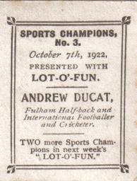 1922 Amalgamated Press Lot-O-Fun Sports Champions #3 Andy Ducat Back