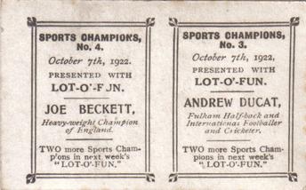 1922 Amalgamated Press Lot-O-Fun Sports Champions - Uncut pairs #3 / 4 Andrew Ducat / Joe Beckett Back