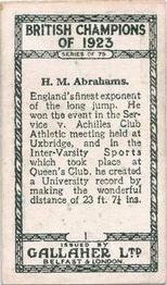 1924 Gallaher British Champions of 1923 #1 H.M. Abrahams Back
