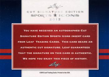 2012 Leaf Sports Icons Cut Signature Edition #NNO Tim Brown Back