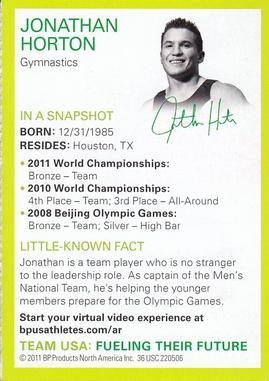 2011 Topps BP Olympic/Paralympic Games #NNO Jonathan Horton Back