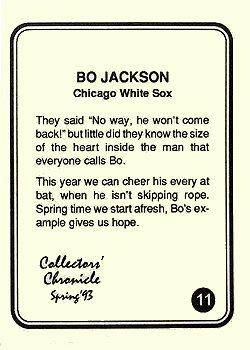 1993 Collectors' Chronicle - Silver #11 Bo Jackson Back