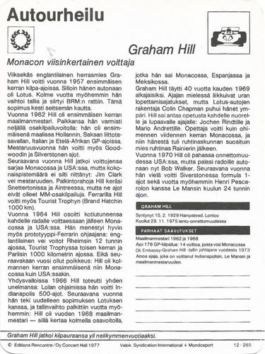 1977 Sportscaster Series 12 Finnish #12-265 Graham Hill Back