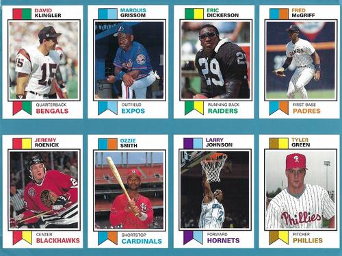 1993 SCD Sports Card Pocket Price Guide - Full Sheets #1-8 Tyler Green / Larry Johnson / Ozzie Smith / Jeremy Roenick / Fred McGriff / Eric Dickerson / Marquis Grissom / David Klingler Front