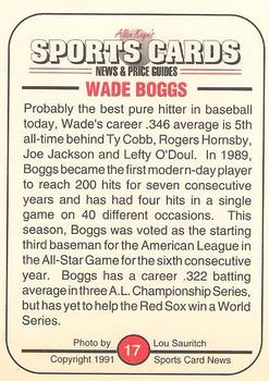 1991 Allan Kaye's Sports Cards News Magazine - Standard-Sized 1991 #17 Wade Boggs Back