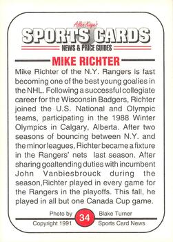 1991 Allan Kaye's Sports Cards News Magazine - Standard-Sized 1991 #34 Mike Richter Back