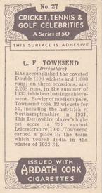 1935 Ardath Cork Cricket, Tennis & Golf Celebrities #27 Leslie Townsend Back