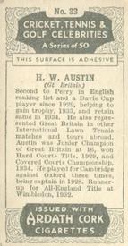 1935 Ardath Cork Cricket, Tennis & Golf Celebrities #33 Bunny Austin Back