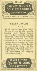 1935 Ardath Cork Cricket, Tennis & Golf Celebrities #40 Helen Jacobs Back