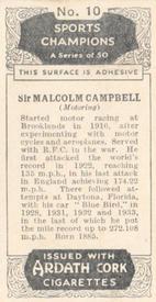 1935 Ardath Cork Sports Champions #10 Sir Malcolm Campbell Back