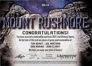 2021 Leaf Ultimate Sports - Mount Rushmore Relics Red Spectrum Holofoil #MR-04 Tom Brady / Joe Montana / Dan Marino / John Elway Back