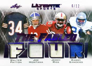 2021 Leaf Ultimate Sports - The Fabled Four Relics Purple Spectrum Holofoil #TFF-03 Walter Payton / Joe Montana / Jerry Rice / Barry Sanders Front