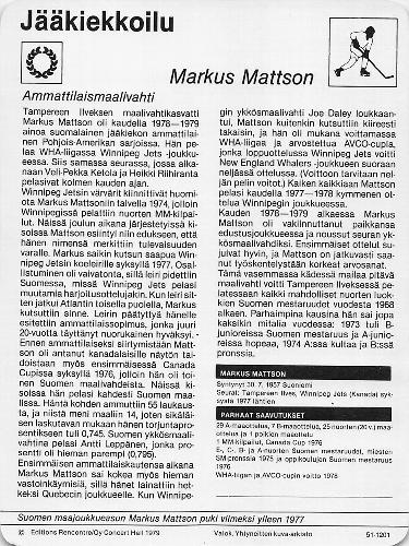 1979 Sportscaster Series 51 Finnish #51-1201 Markus Mattsson Back