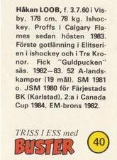 1985-86 Buster Triss I Ess #40 Hakan Loob Back