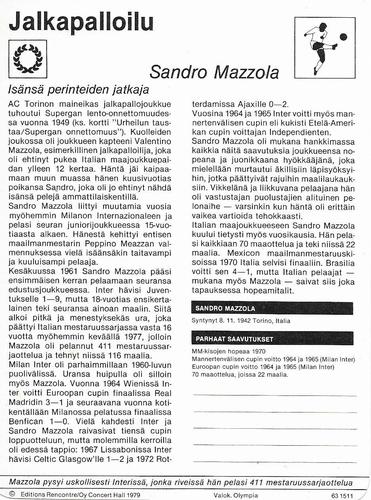 1979 Sportscaster Series 63 Finnish #63-1511 Sandro Mazzola Back