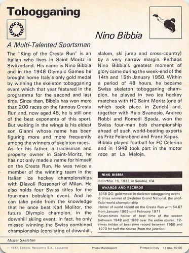 1977-80 Sportscaster Series 10 (UK) #10-05 Nino Bibbia Back