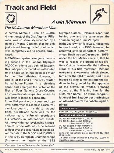1977-80 Sportscaster Series 16 (UK) #16-07 Alain Mimoun Back