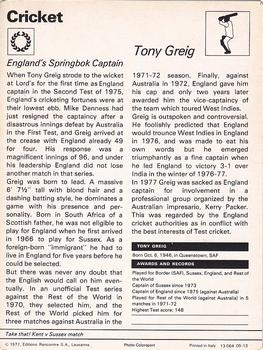 1977-80 Sportscaster Series 5 (UK) #05-13 Tony Greig Back