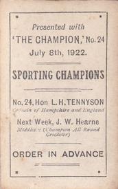1922 Amalgamated Press Sporting Champions #24 Lionel Tennyson Back