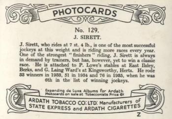 1938 Ardath Tobacco Company Photocards Group Z #129 Jack Sirett Back