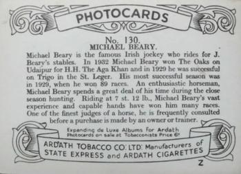 1938 Ardath Tobacco Company Photocards Group Z #130 Michael Beary Back
