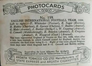 1938 Ardath Tobacco Company Photocards Group Z #159 English International Team 1936 Back