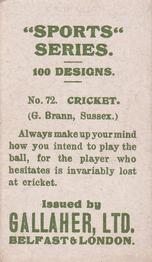 1912 Gallaher Sports Series #72 George Brann Back