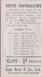 1910 Cope Brothers Noted Footballers #400 Jimmy McMenemy Back