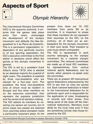 1977-80 Sportscaster Series 6 (UK) #06-19 Olympic Hierarchy Back