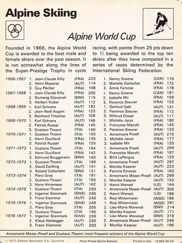 1977-80 Sportscaster Series 6 (UK) #06-20 Alpine World Cup Back