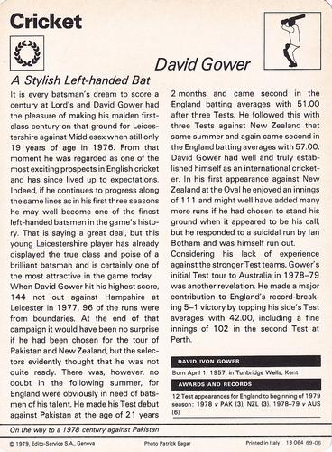 1977-80 Sportscaster Series 69 (UK) #69-06 David Gower Back