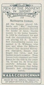 1928 Churchman's Men of the Moment In Sport #10 Melbourne Inman Back