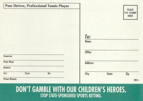 1992 Coalition Against Sports Betting Postcards #NNO Pam Shriver Back
