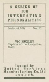 1935 United Services Interesting Personalities #21 Vic Huxley Back