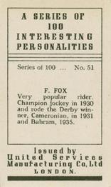 1935 United Services Interesting Personalities #51 Freddie Fox Back