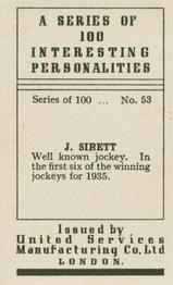 1935 United Services Interesting Personalities #53 Jack Sirett Back