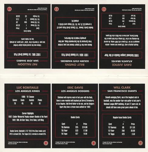 1992-94 Pocket Pages Cards - Panels #7-12 Will Clark / Eric Davis / Luc Robitaille / Pat Falloon / Billy Owens / David Justice Back