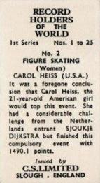 1956 Cadet Sweets Record Holders of the World 1st Series #2 Figure Skating (Women) Back
