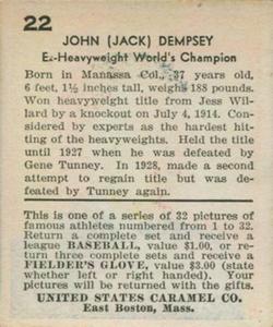 1933 U.S. Caramel (R328) #22 Jack Dempsey Back