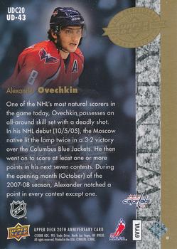 2008 Upper Deck 20th Anniversary #UD-43 Alexander Ovechkin Back