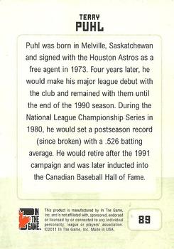 2011 In The Game Canadiana #89 Terry Puhl Back