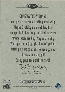 2011 Upper Deck Goodwin Champions - Memorabilia #M-WG Wayne Gretzky Back