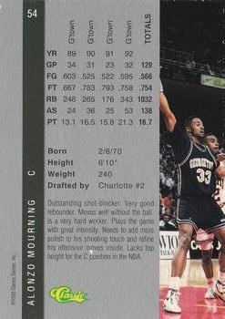 1992 Classic Four Sport #54 Alonzo Mourning Back
